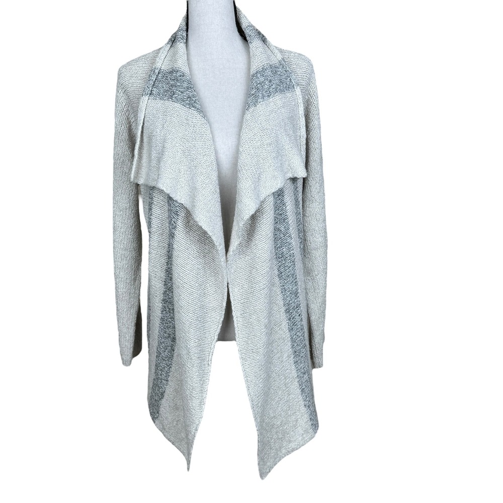 Eddie Bauer Waterfall Cardigan Sweater Womens XS/S Gray Striped Open Front Knit‎